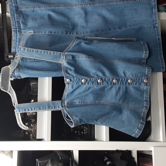 Sexy Chic denim jean two-piece skirt top set rockabilly pinup - Picture 3 of 9